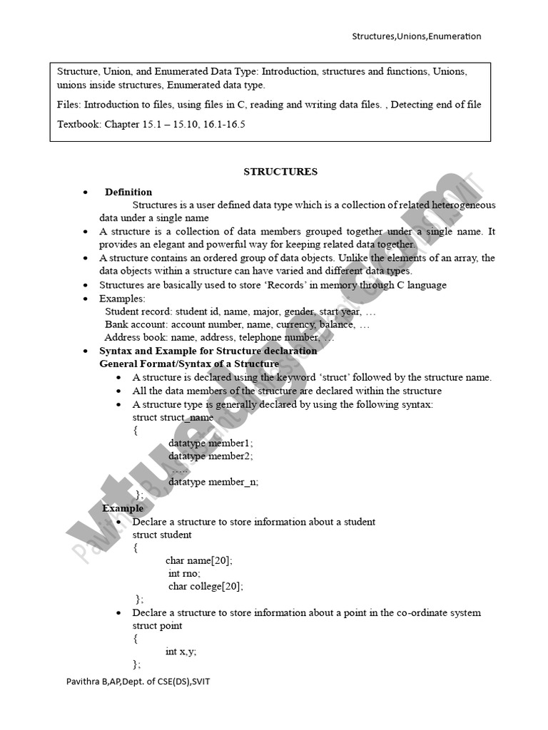 Module 5 Structures Unions Enumerated DT Files | PDF | Pointer ... image.
