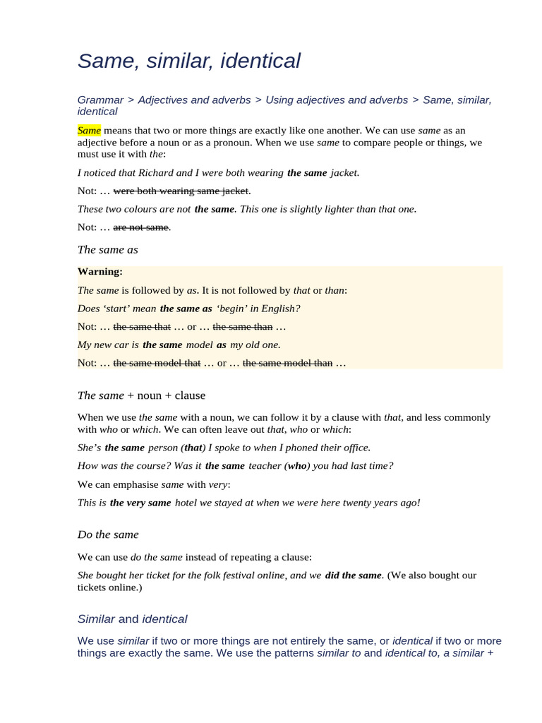 Understanding Same, Similar, Identical | PDF
