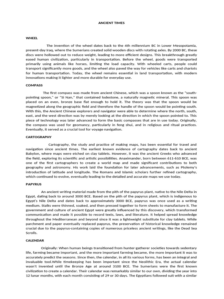 Key Ancient Innovations and Their Impact | PDF | Gunpowder | Papyrus