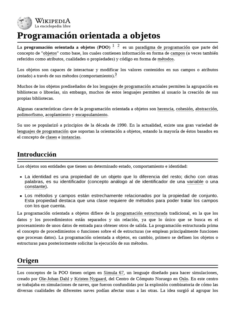 Introducción a la Programación Orientada a Objetos | PDF | Programación ...