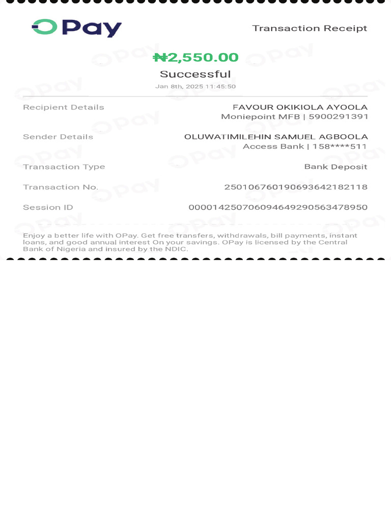 Opay Transaction Receipt-2501060601006076475568 | PDF