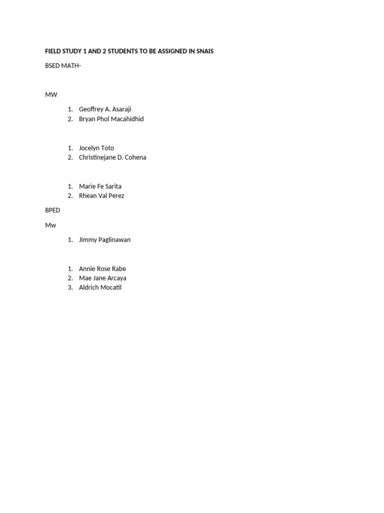 Field Study Assignments for BSED and BPED | PDF