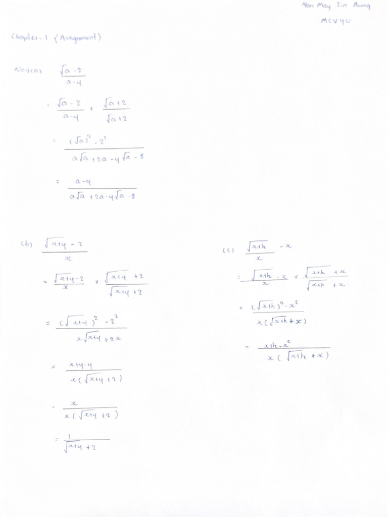 MCV4U Chapter 1 Assignment | PDF