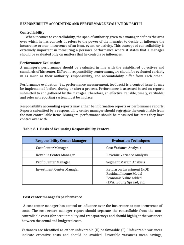 Responsibility Accounting & Performance Evaluation | PDF | Return On ...