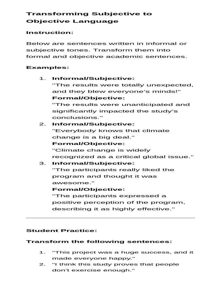 Transforming Subjective to Objective Language | PDF
