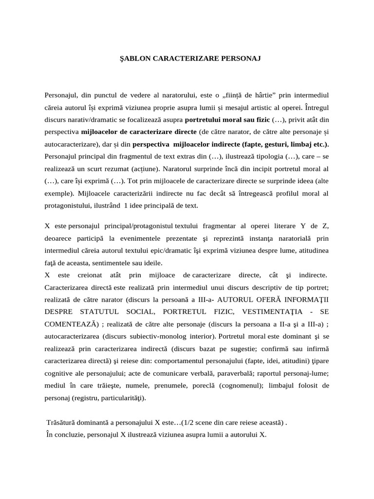 Şablon Caracterizare Personaj | PDF