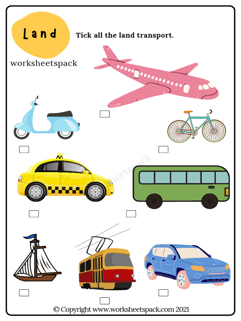 Transportation Activities For Preschool Identify and Tick All The Land ...