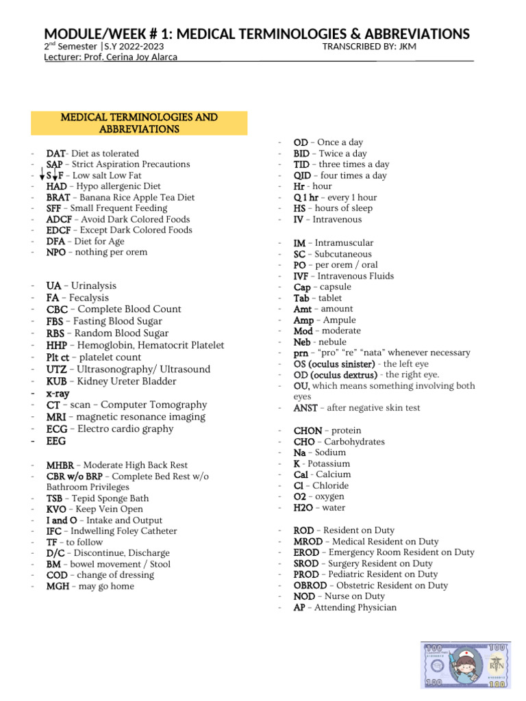 Medical Terminologies and Abbreviations | PDF | Cardiology | Medical ...