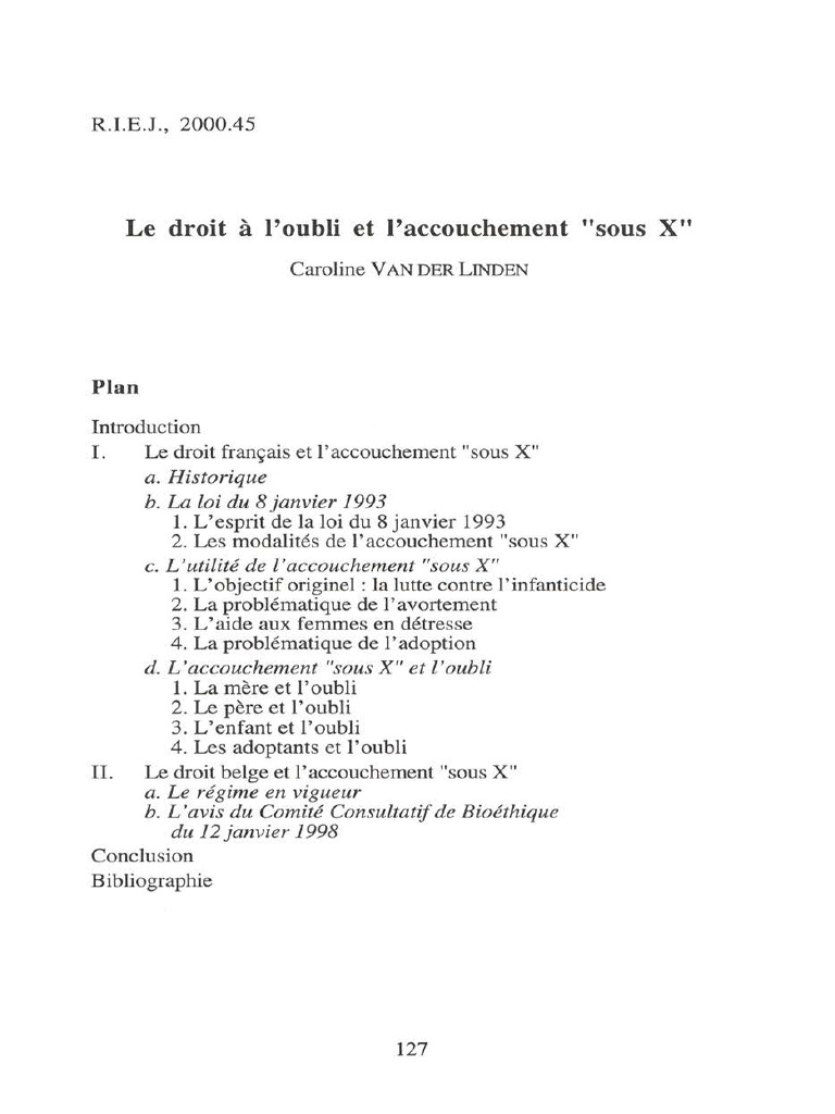 Le Droit A Loubli Et Laccouchement Sous X | PDF