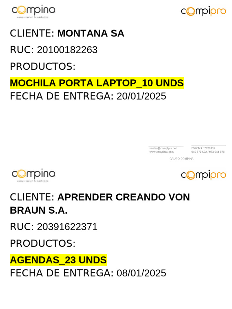 Pedidos y Entregas de Productos 2024-2025 | PDF