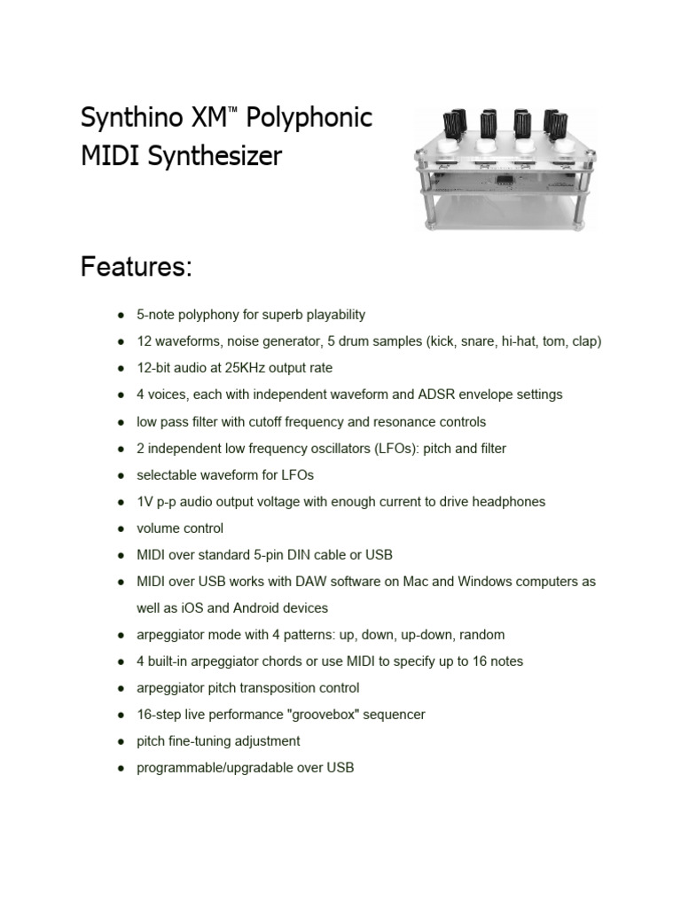SynthinoXMManualv1 0 | PDF | Synthesizer | Usb