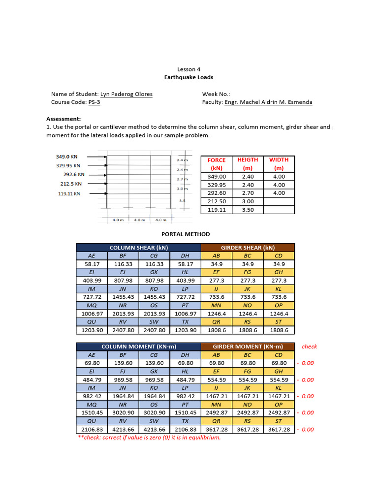 Lateral Load Analysis Using Portal Method | PDF