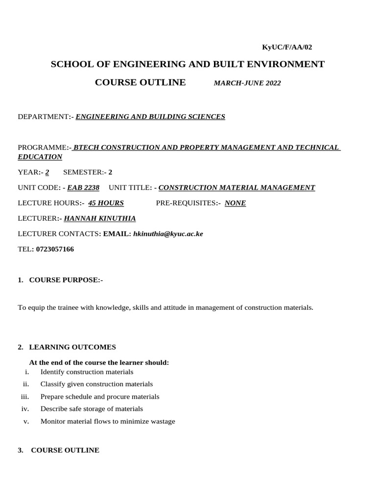 Course Outline EAB 2238 | PDF