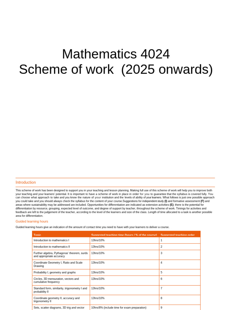 4024 Scheme of Work (For Examination From 2025) | PDF | Numbers ...