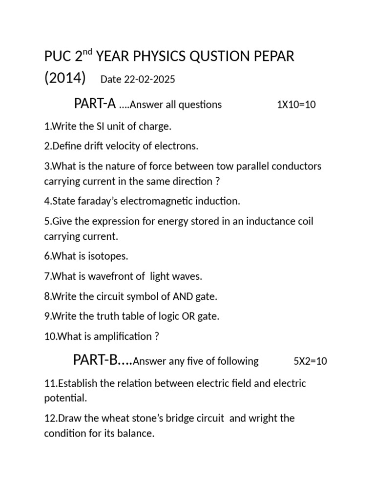 2nd PUC Physics Important Questions | PDF | Capacitor | Inductance