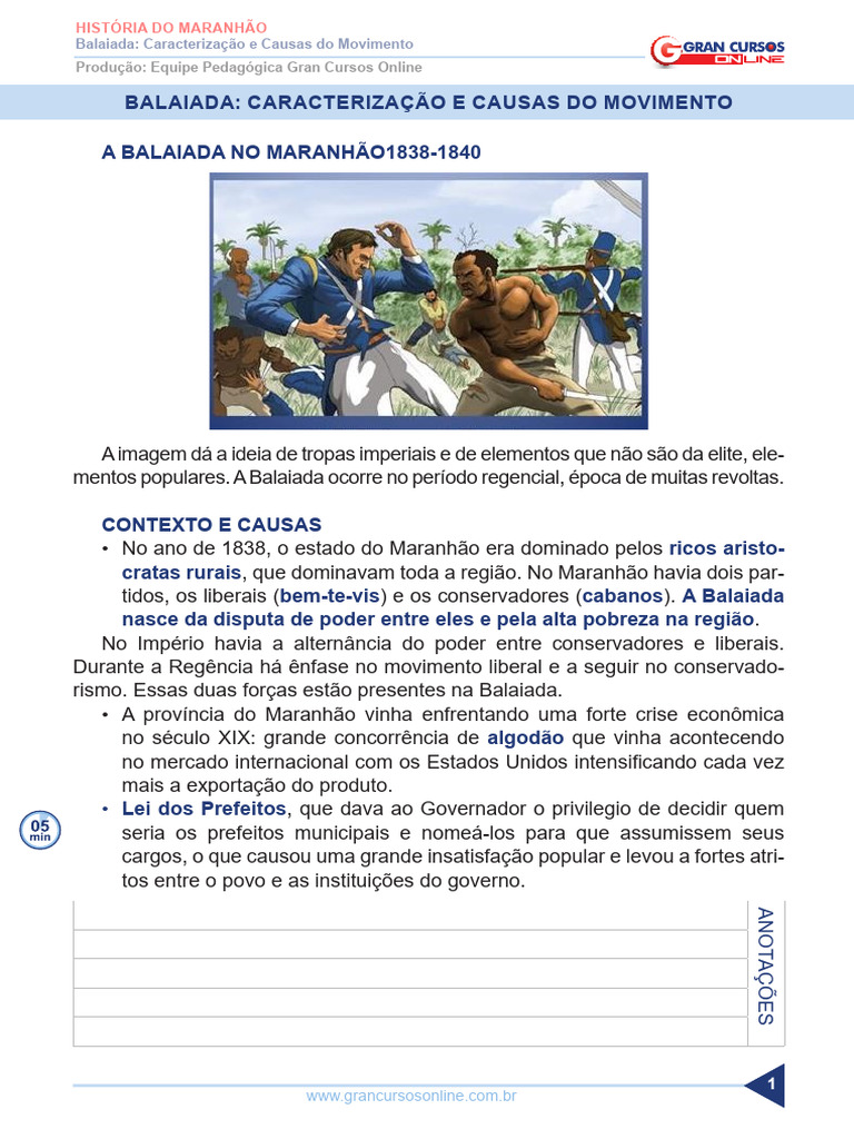 Aula 6 - Balaiada - Caracterização e Causas Do Movimento | PDF | Brasil