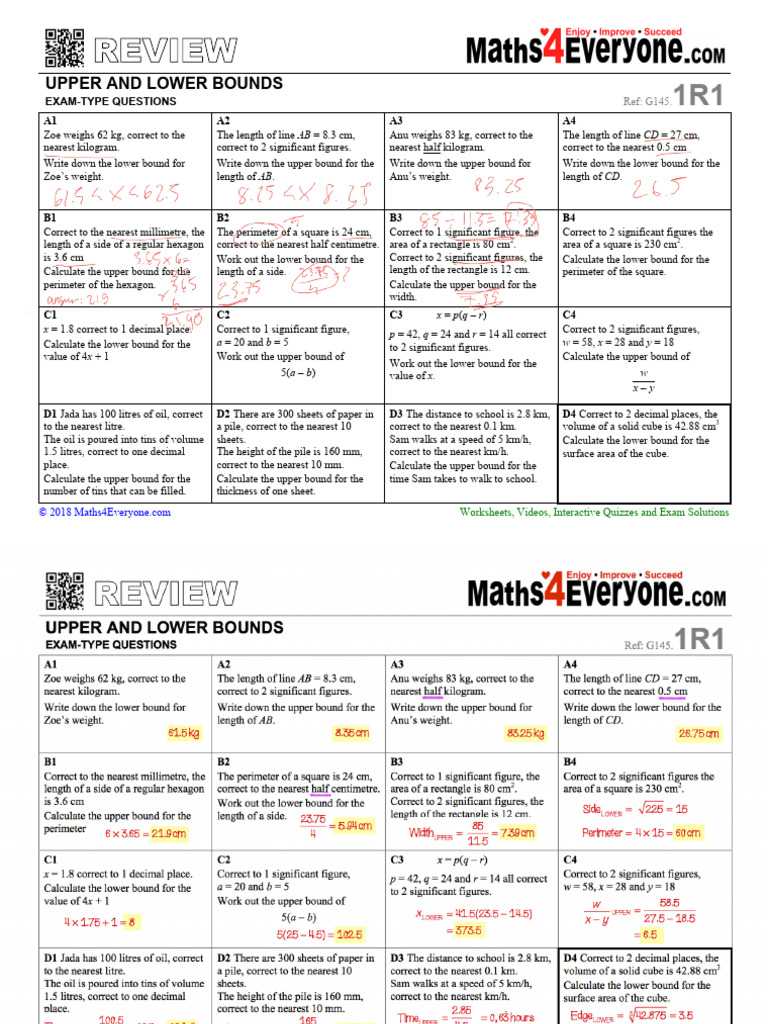 Revision - Ex - Upper and Lower Bounds 20269 | PDF