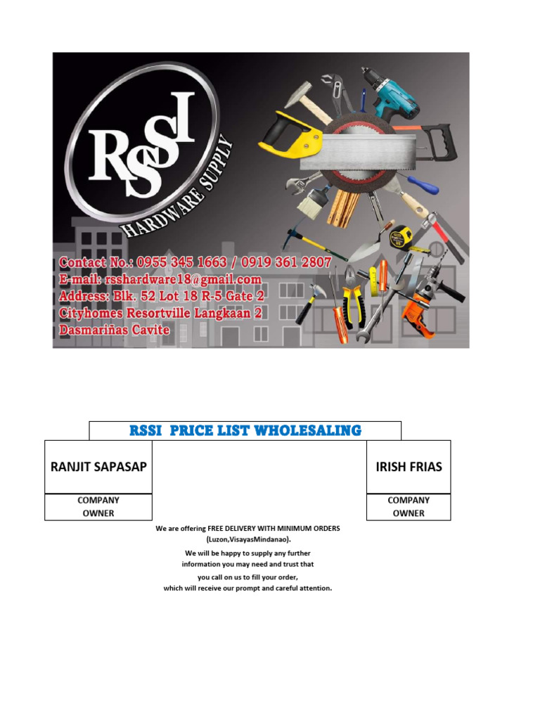 RSS Hardware Wholesale Price List | PDF | Tap (Valve) | Paint