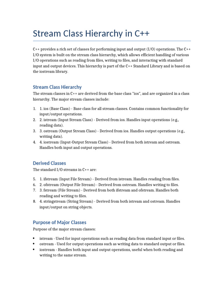 Stream Class Hierarchy C++ | PDF | Input/Output | C++