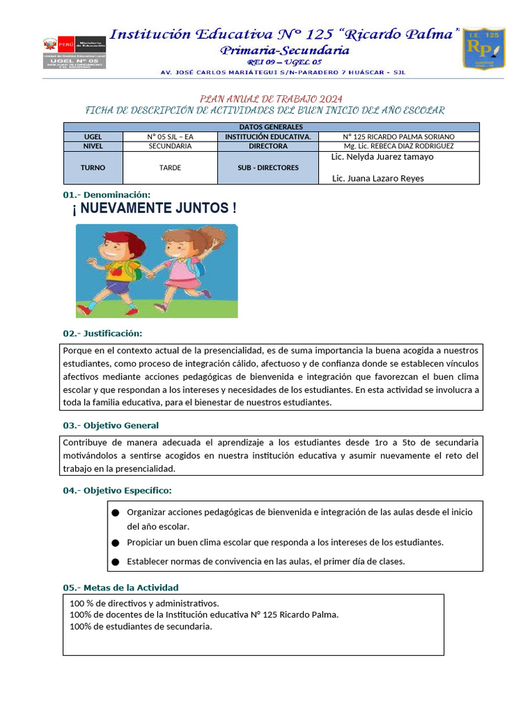Secundaria Plan Buen Incio Escolar 2024 | PDF | Salón de clases ...