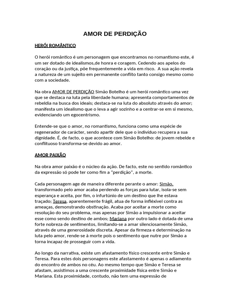 Herói Romântico em Amor de Perdição | PDF | Amor | Romantismo