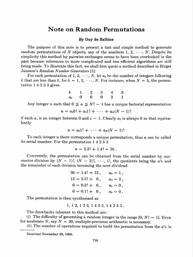 Efficient Random Permutation Generation | PDF | Combinatorics | Permutation
