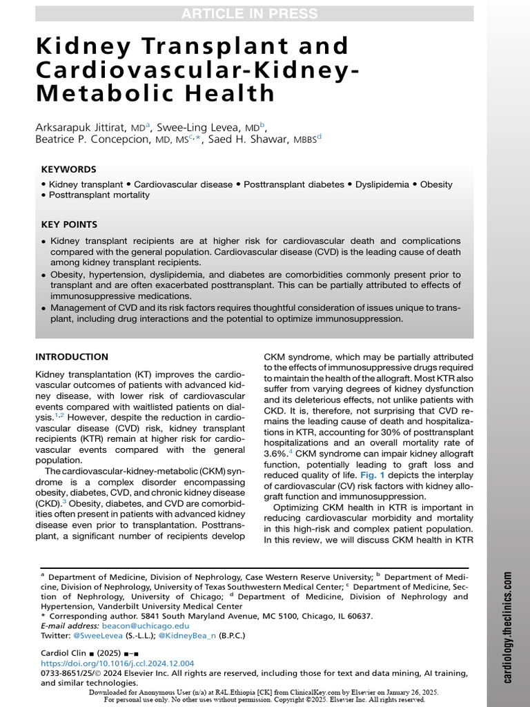 Kidney Transplant and Cardiovascular-Kidney-Metabolic Health | PDF ...