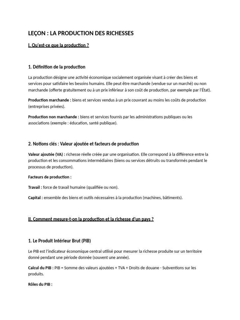 Production et mesure de la richesse économique | PDF | Produit ...