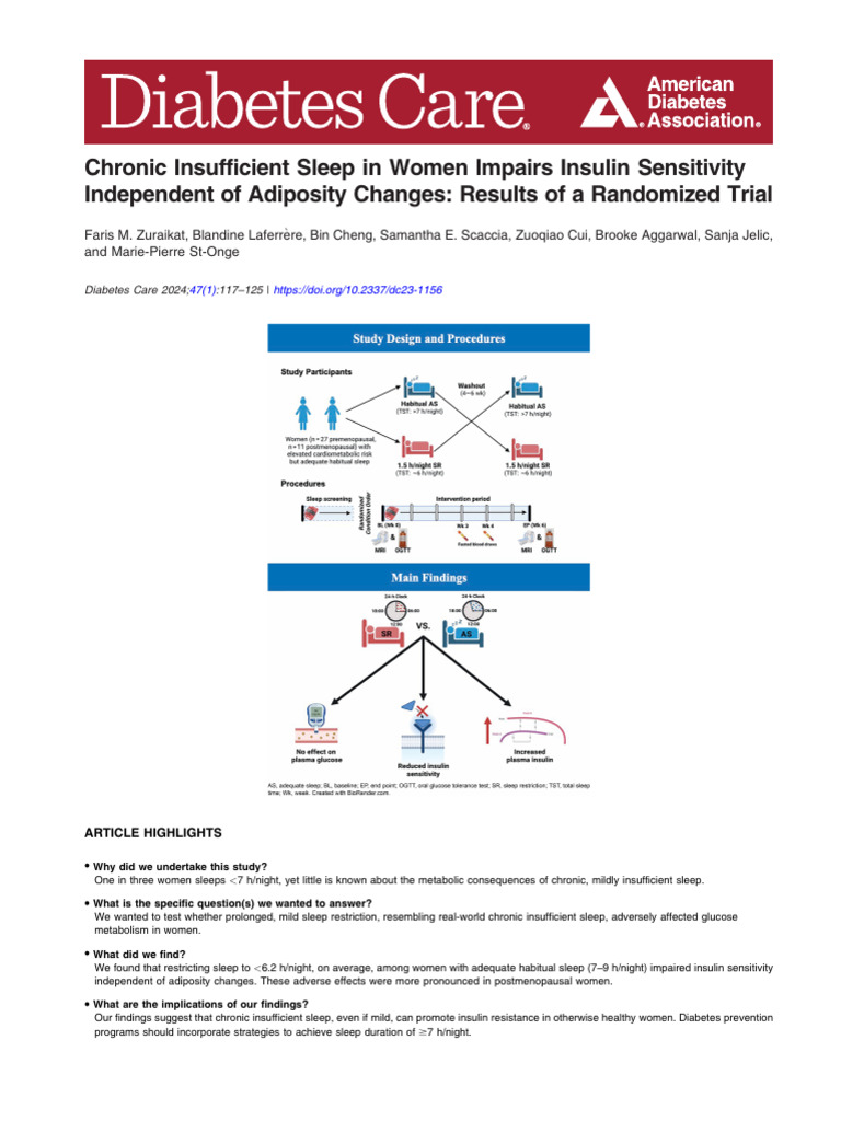 Sleep Deprivation Impairs Insulin Sensitivity in Women | PDF ...