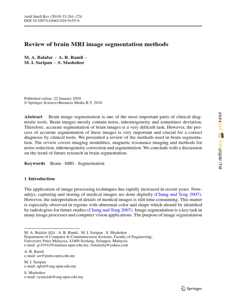 Review of Brain MRI Image Segmentation Methods | PDF | Medical Imaging ...