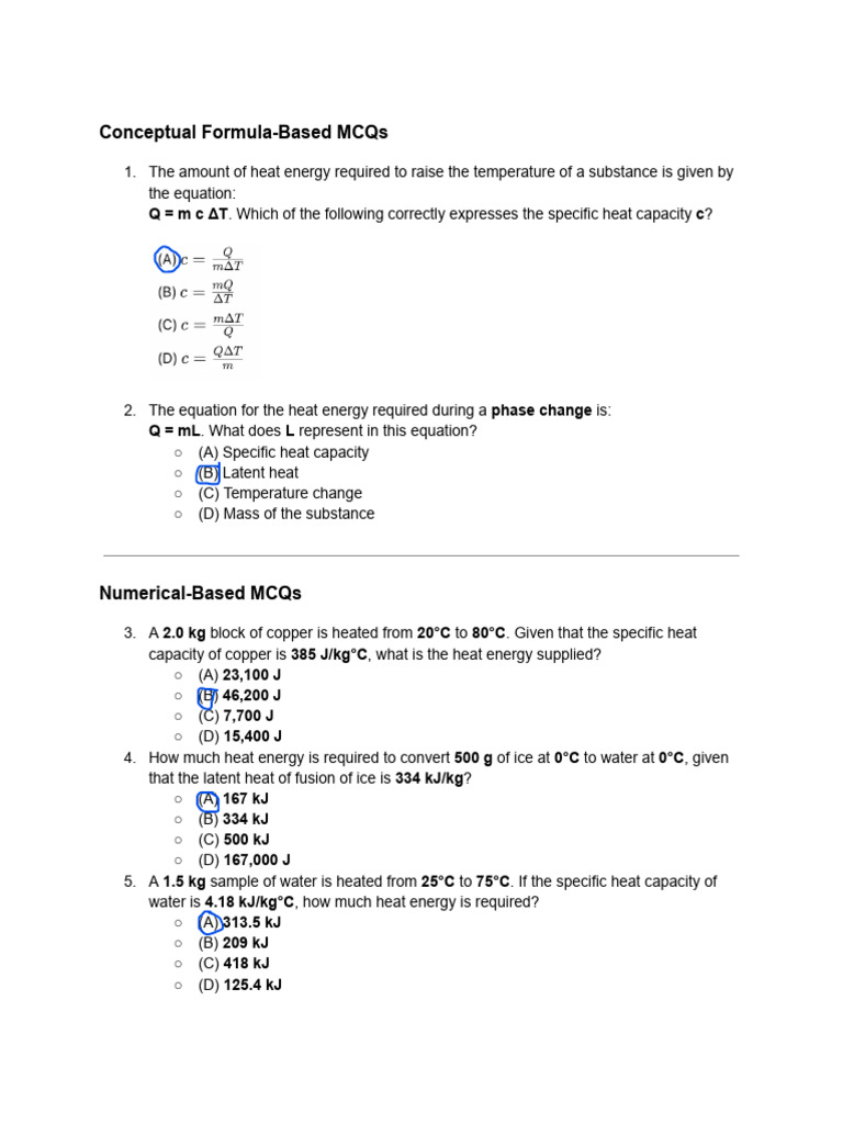 Heat Energy MCQs for Physics Students | PDF | Latent Heat | Heat Capacity