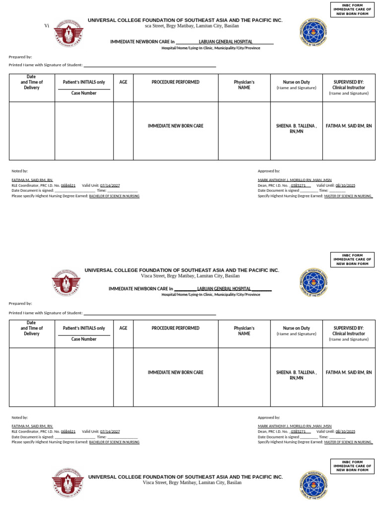 PRC Forms Final Edit | PDF | Nursing | Surgery