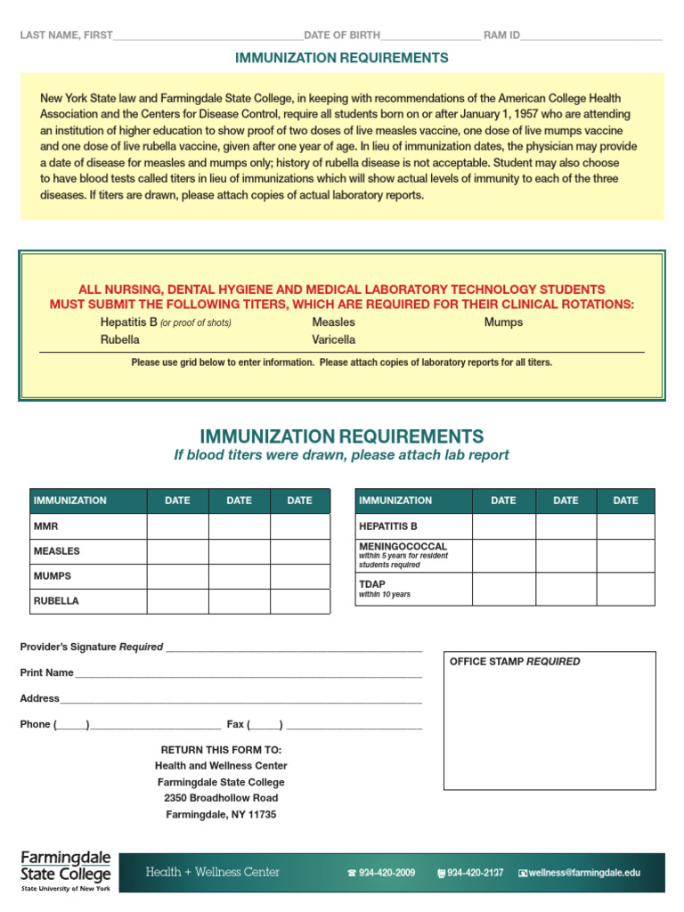 Farmingdale Immunization Requirements | PDF | Vaccination | Pediatrics