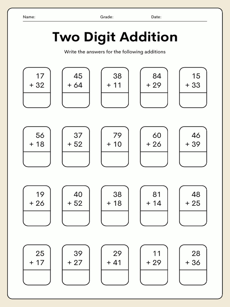 Two Digit Addition Set of Worksheets in Colorful and Monochromatic ...