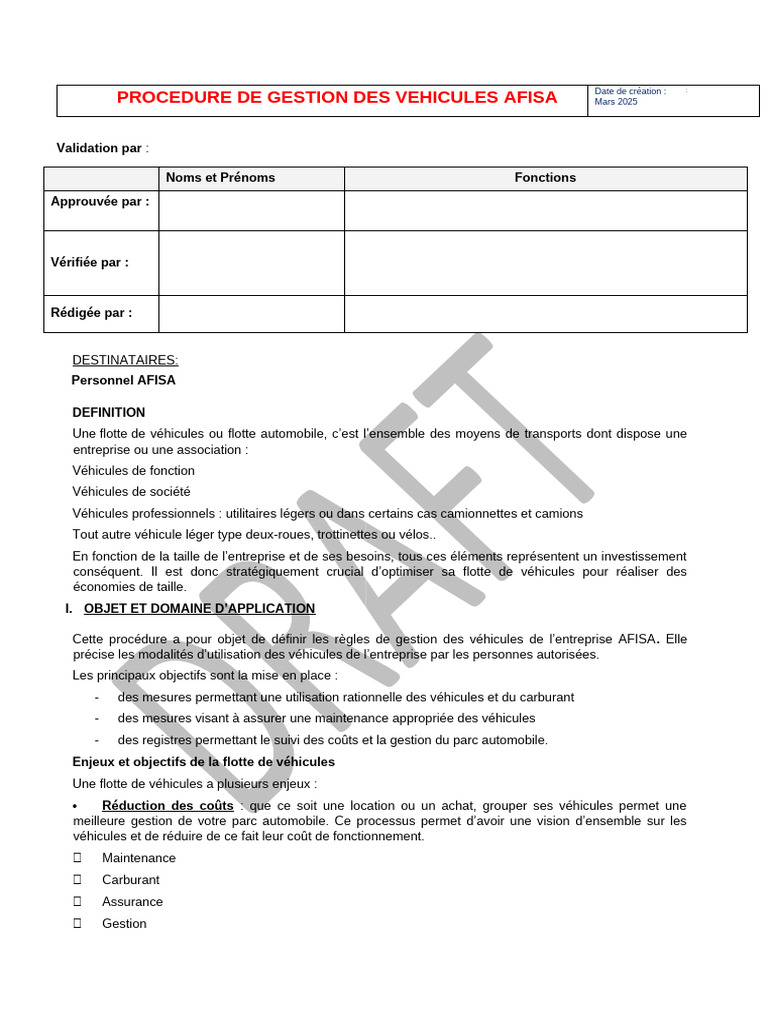 Gestion des Véhicules AFISA | PDF | Véhicules | Logistique