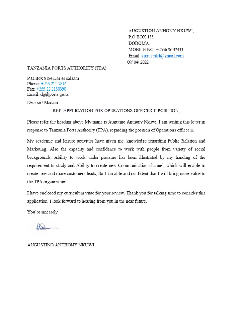 TPA Operations Officer Application | PDF