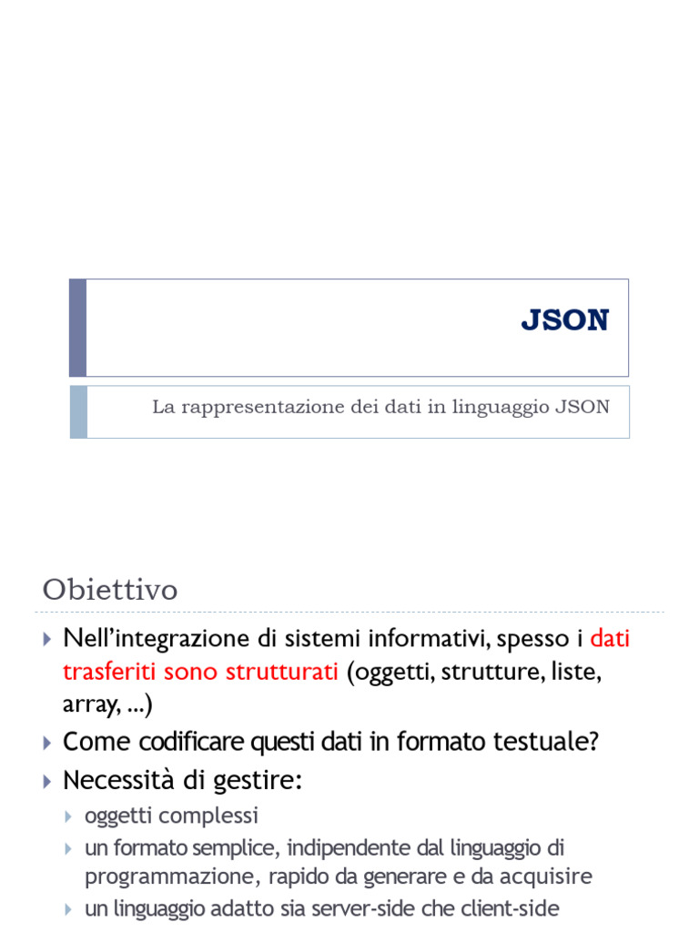 La Rappresentazione Dei Dati in Linguaggio JSON | PDF