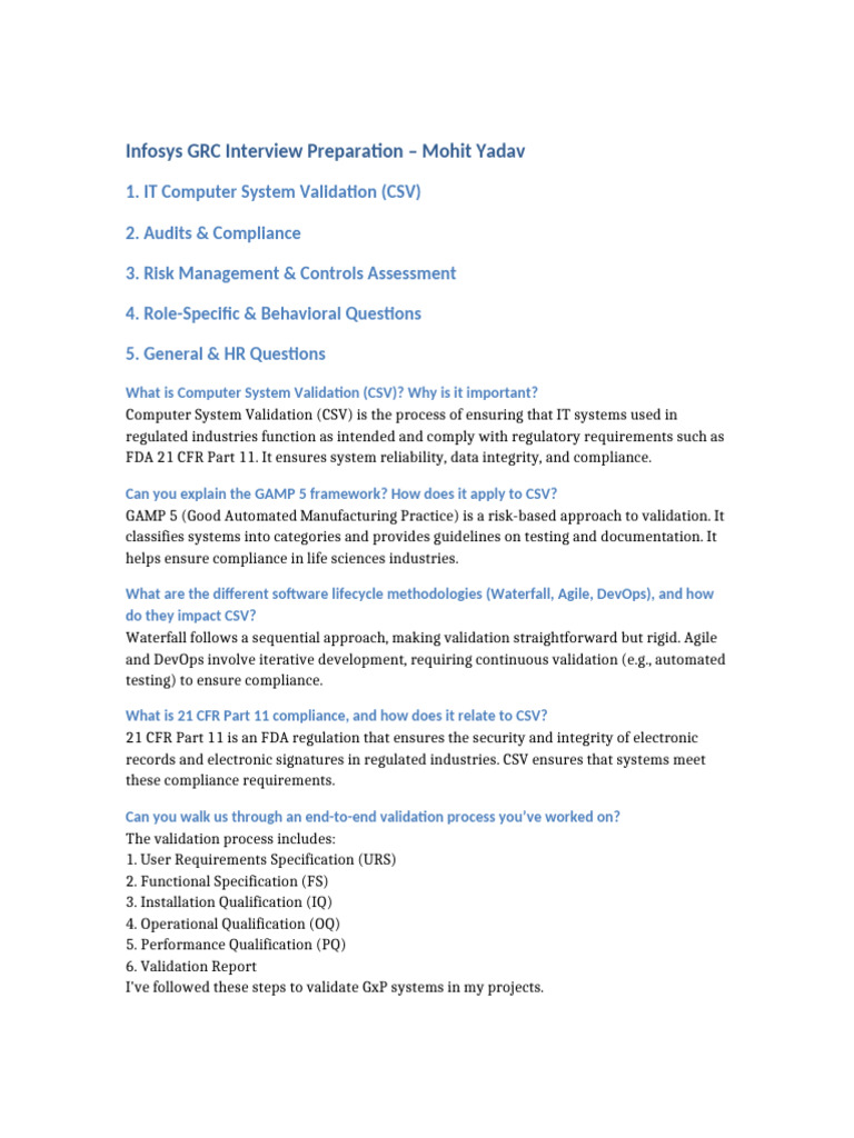 Infosys GRC Interview Insights | PDF | Verification And Validation ...