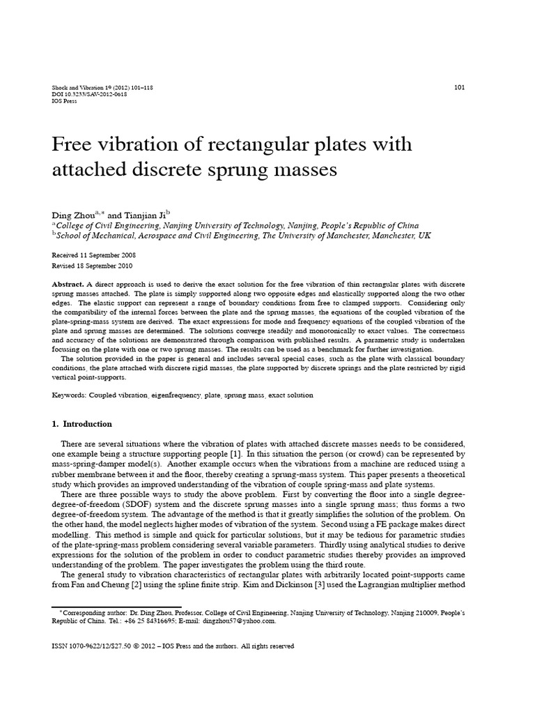 Free Vibration of Plates with Sprung Masses | PDF | Eigenvalues And ...