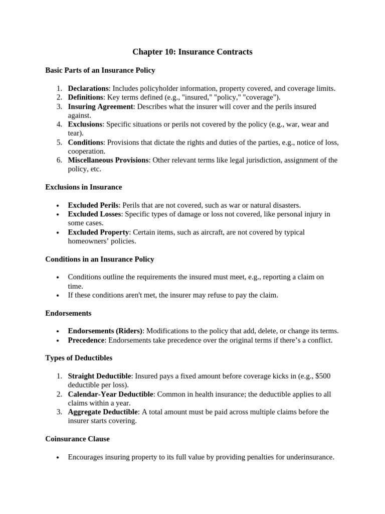 Insurance Contracts Overview | PDF | Insurance | Home Insurance