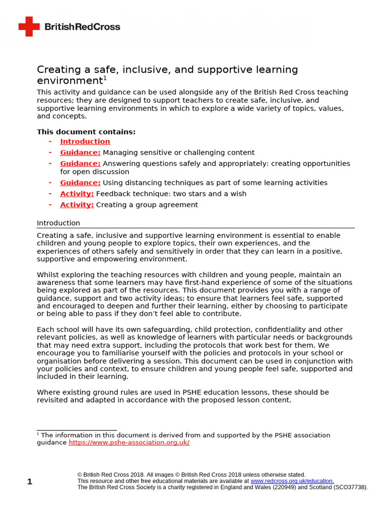 Creating Safe Learning Environments | PDF | Learning | Experience