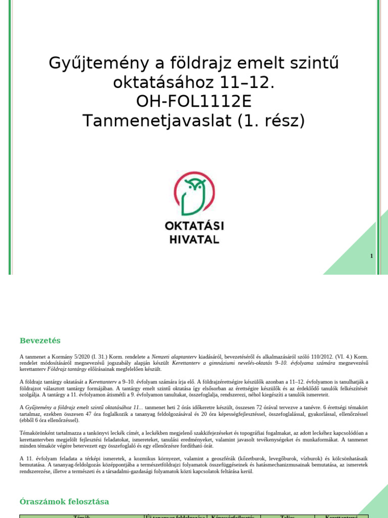 OH-FOL1112E Foldrajz Emelt 11-12 Tanmenet Elso Resz | PDF