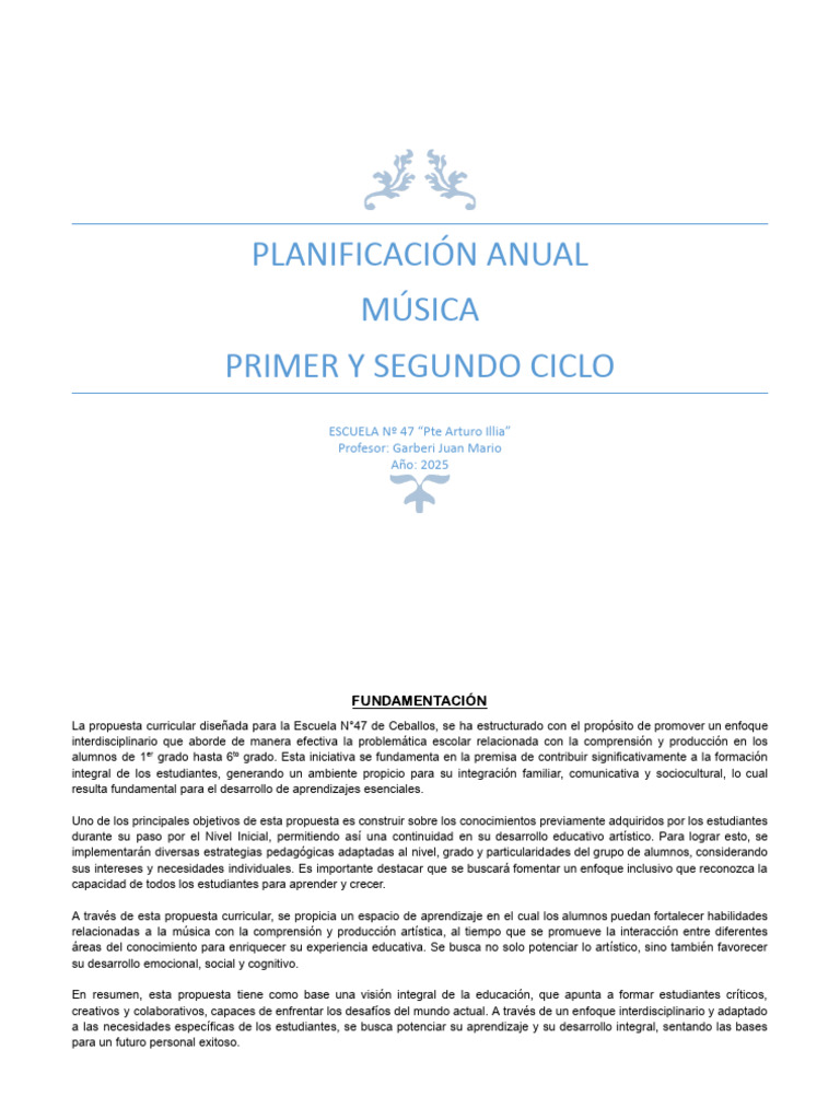 Planificación Anual de Música Escolar | PDF | Evaluación | Ritmo