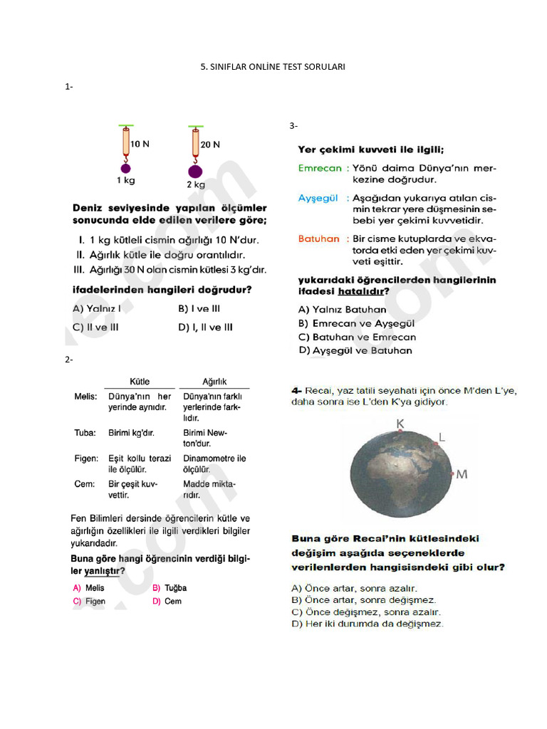 Sinif Test Pdf