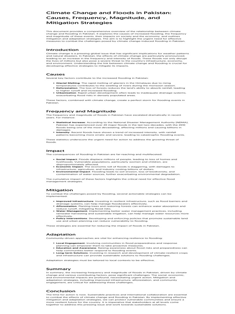 Climate Change and Floods in Pakistan - Causes, Frequency, Magnitude ...