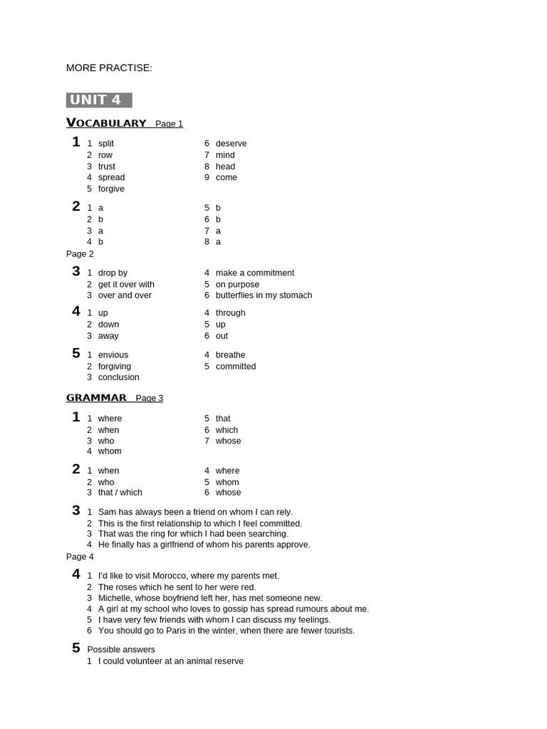 Vocabulary and Grammar Practice Guide | PDF
