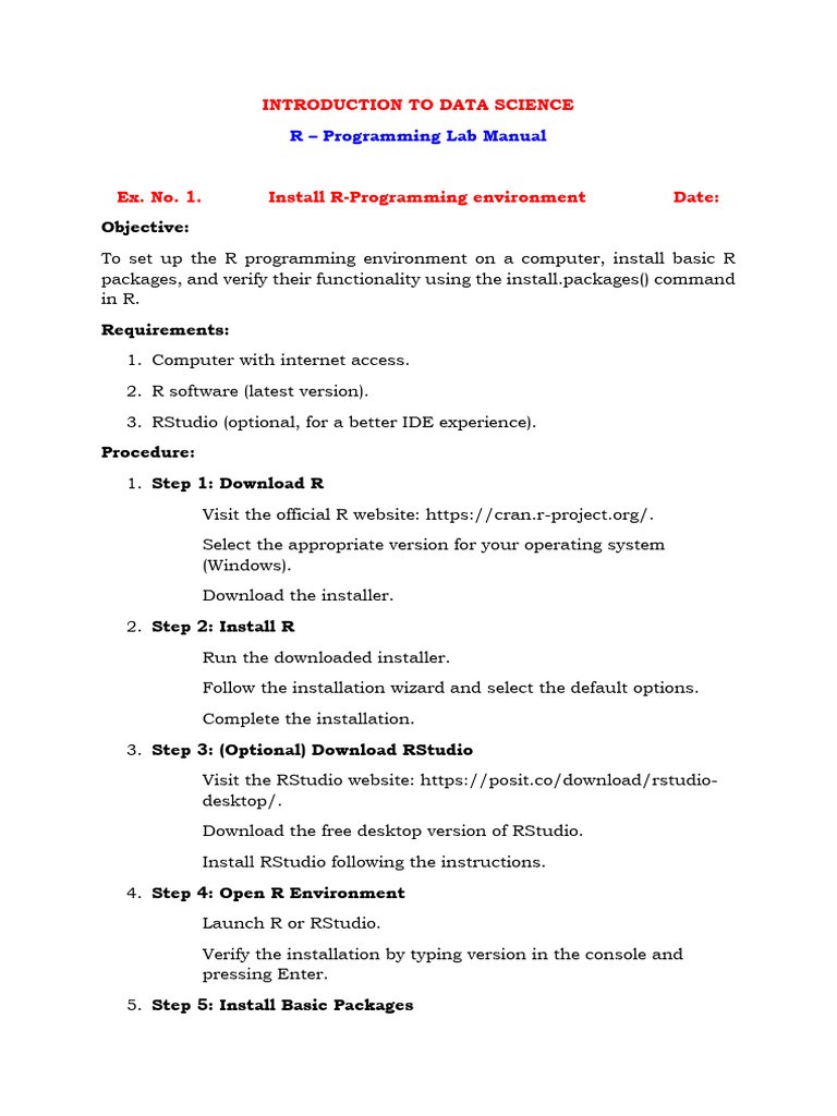 R Programming Lab Manual | PDF | Library (Computing) | Integrated ...