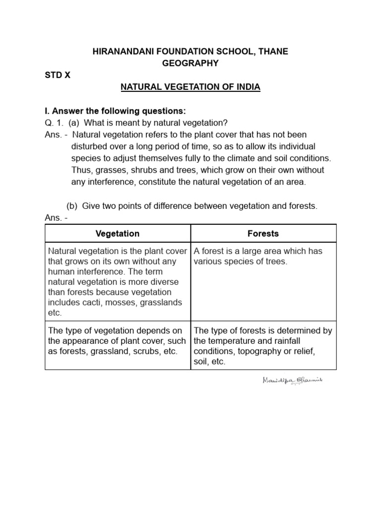Natural Vegetation of India: Class 10 Guide | PDF | Forests | Trees