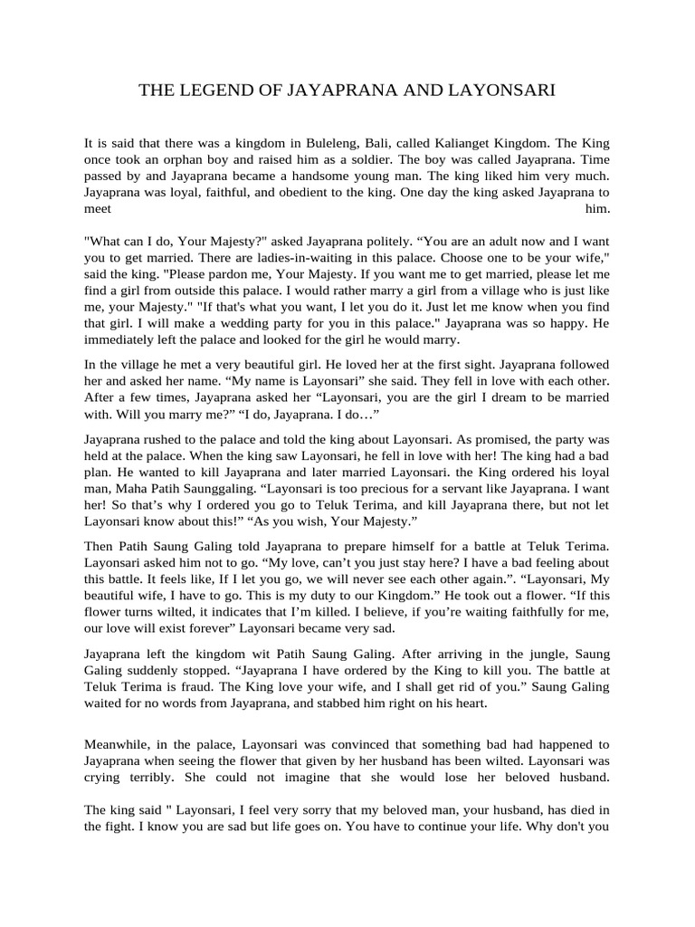 Tragic Love Tale of Jayaprana & Layonsari | PDF