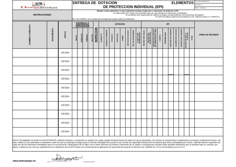 Omg-Form-Sst49 Entrega e Inspeccion de Epp - Dotacion - Murillotoro | PDF